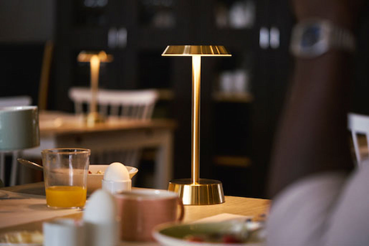 6 Duni LED Lampen kabellos Nour brass, 206427 inklusive Ladestation