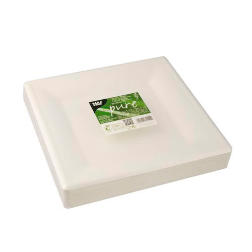 50 Teller Zuckerrohr "pure" eckig 26 cm x 26 cm weiss 3222