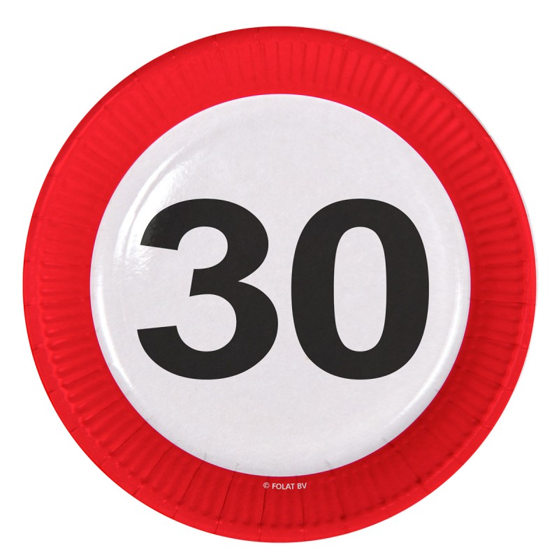 8 Pappteller Verkehrsschild 30 Geburtstag Deko Tischdeko Party Schild