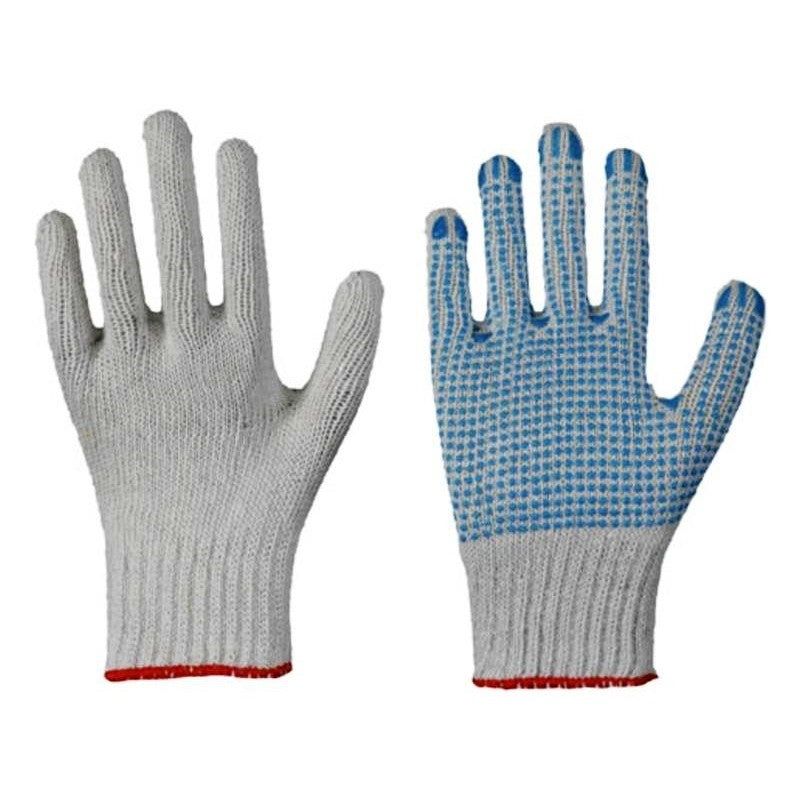 60 Paar Strickhandschuhe Noppen weiss/blau, Gr. 10
