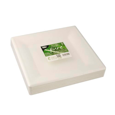 50 Teller Zuckerrohr "pure" eckig 26 cm x 26 cm weiss 3222