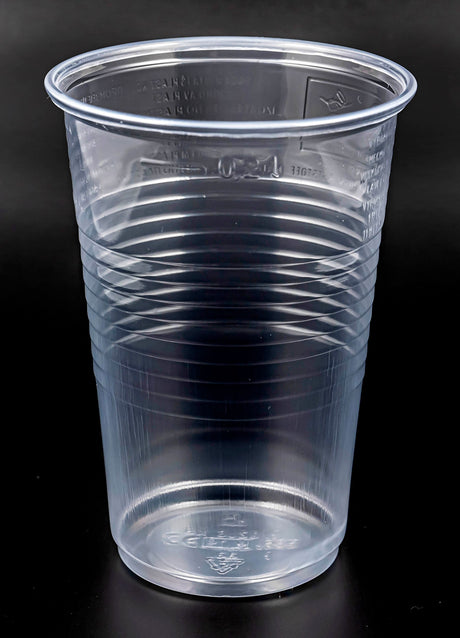 100 Trinkbecher PP gerillt mit Eichstrich transparent 200 ml 270424